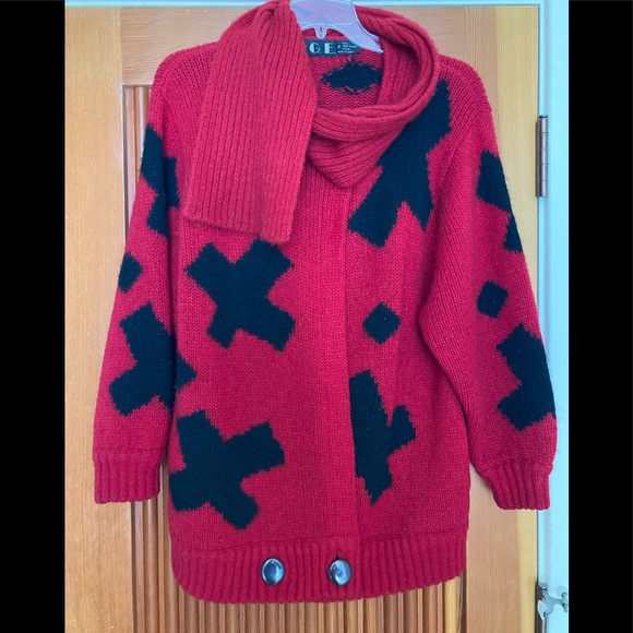 PGE Sweaters - Vtg PGE Mohair Wool Blend Red Cardigan Sweater M